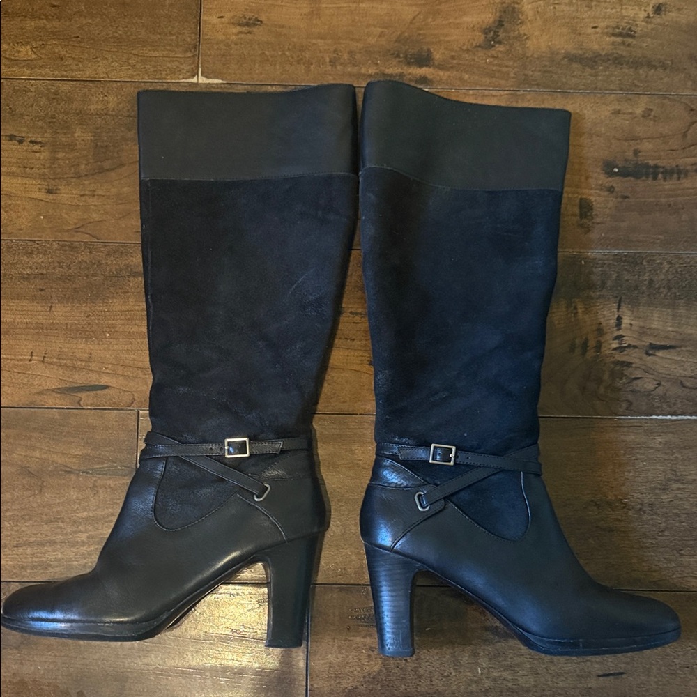 Polo Ralph Lauren Elegant Black Leather & Suede Women's Boots. Size 8.5